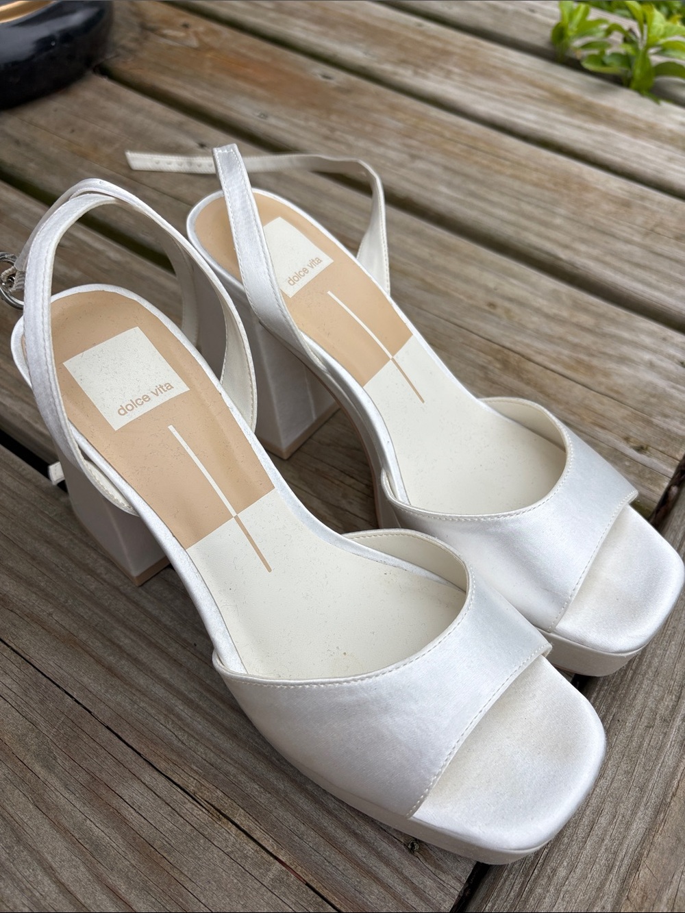 Dolce Vita White Satin Block Heel Slingback Sandals